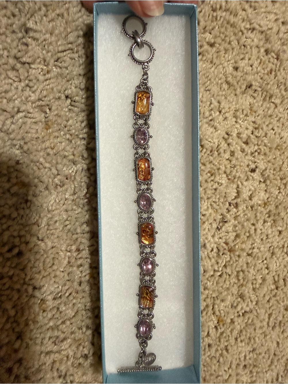 Cookie Lee Silver-Tone Bracelet with Amber and Lilac Stones